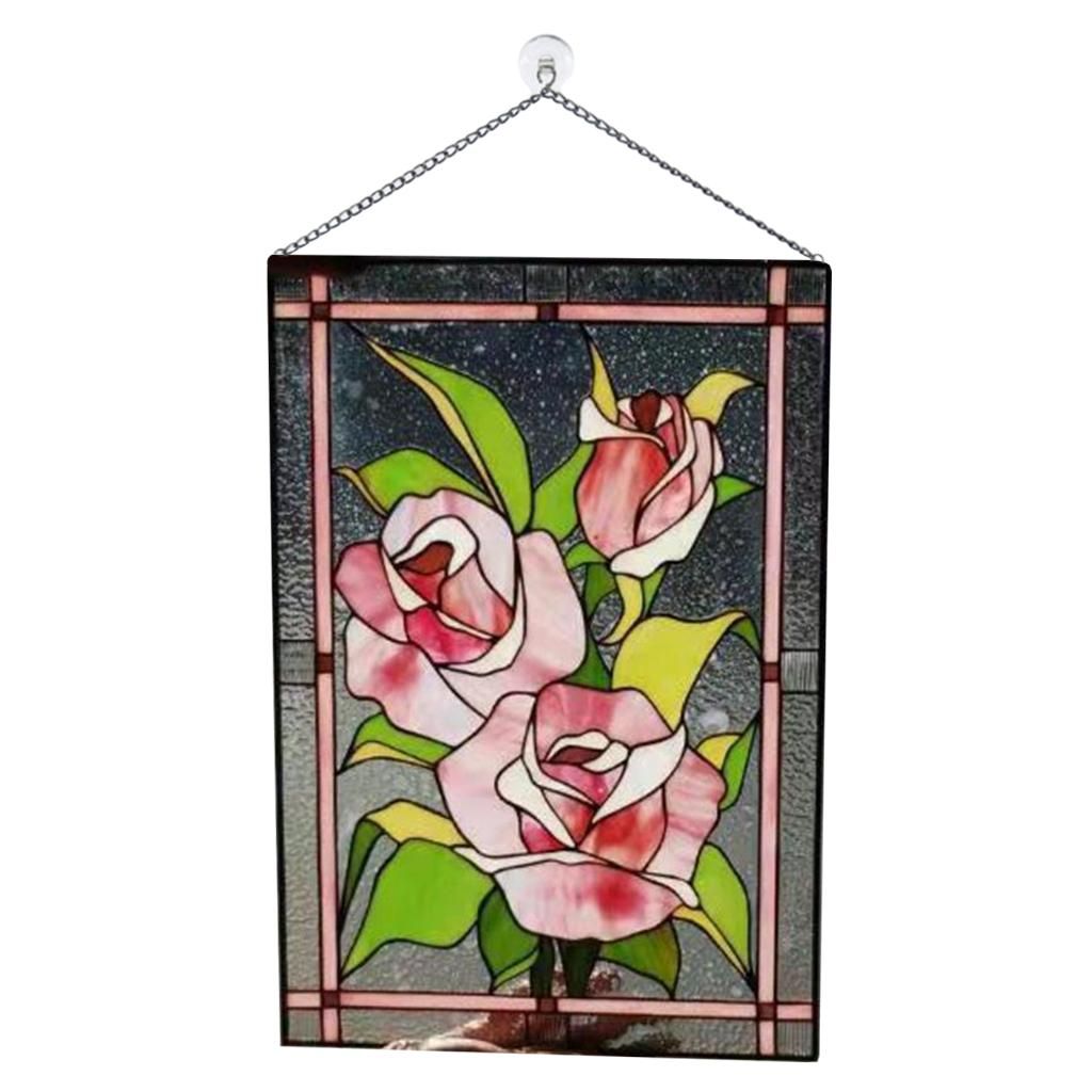 Stained  Window Hangings Panel   Home Decoration W/ Chain Rose