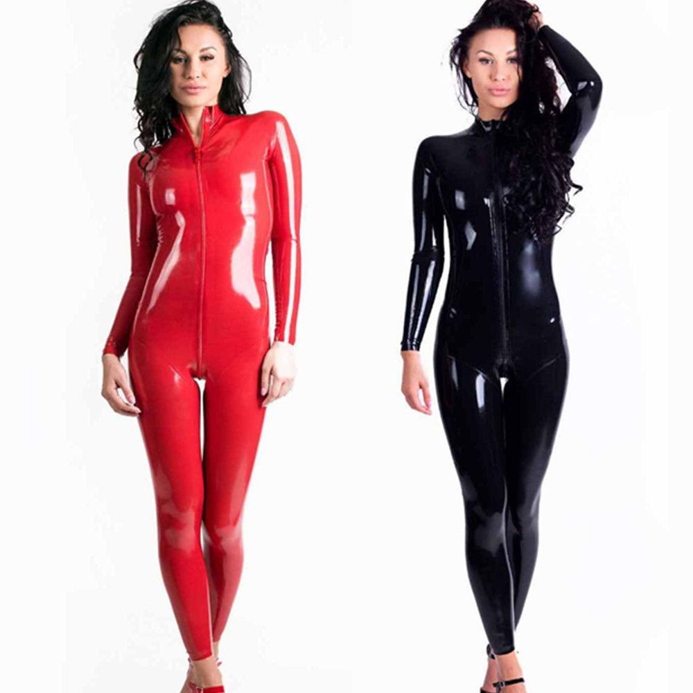Women Y Shinning Wetlook Leather Bodysuit Zipper Open Crotch Jumpsuit Crotchless Pvc Latex Catsuit Fetish Erotic Lingerie Red BA