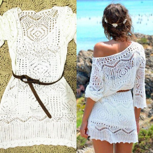 Sexy Women Lace Crochet Bikini Cover Up Swimwear Bathing Suit Fashion Ladies Summer Beach Dress  SMA