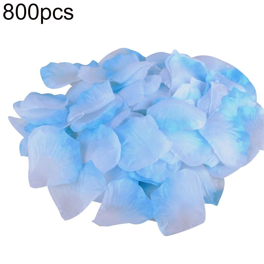 800Pcs Artificial Silk Rose Flower Petals Wedding-White Blue