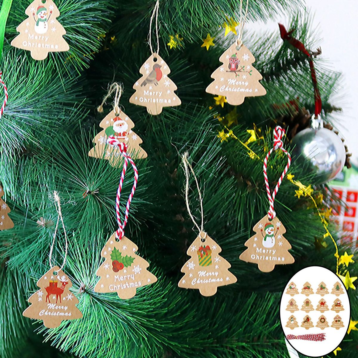 Christmas Labels Stickers Art Deco Xmas Tree Shaped Gift 98 PCS B