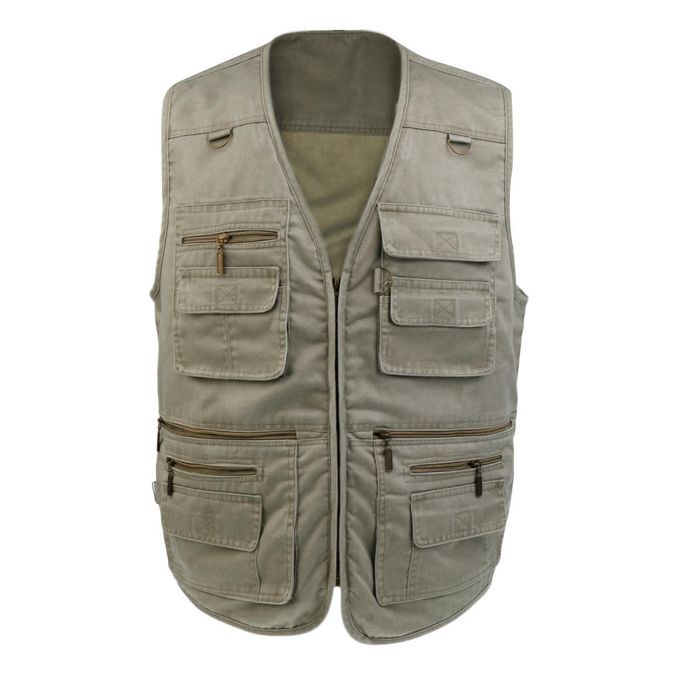 Men's Multi Pocket Denim Vest Waistcoat  Photographer Casual XL