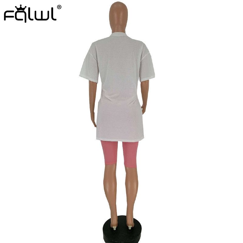 FQLWL Casual 2 Piece Set Women Suits Outfits Oversized T Shirt And Biker Shorts Set Ladies Tracksuit Female Summer Matching Sets（#Green）