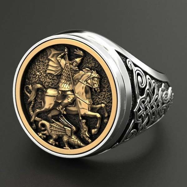 St Christopher George Benedict Ring For Men Stainless Steel Religious Amulet Ring