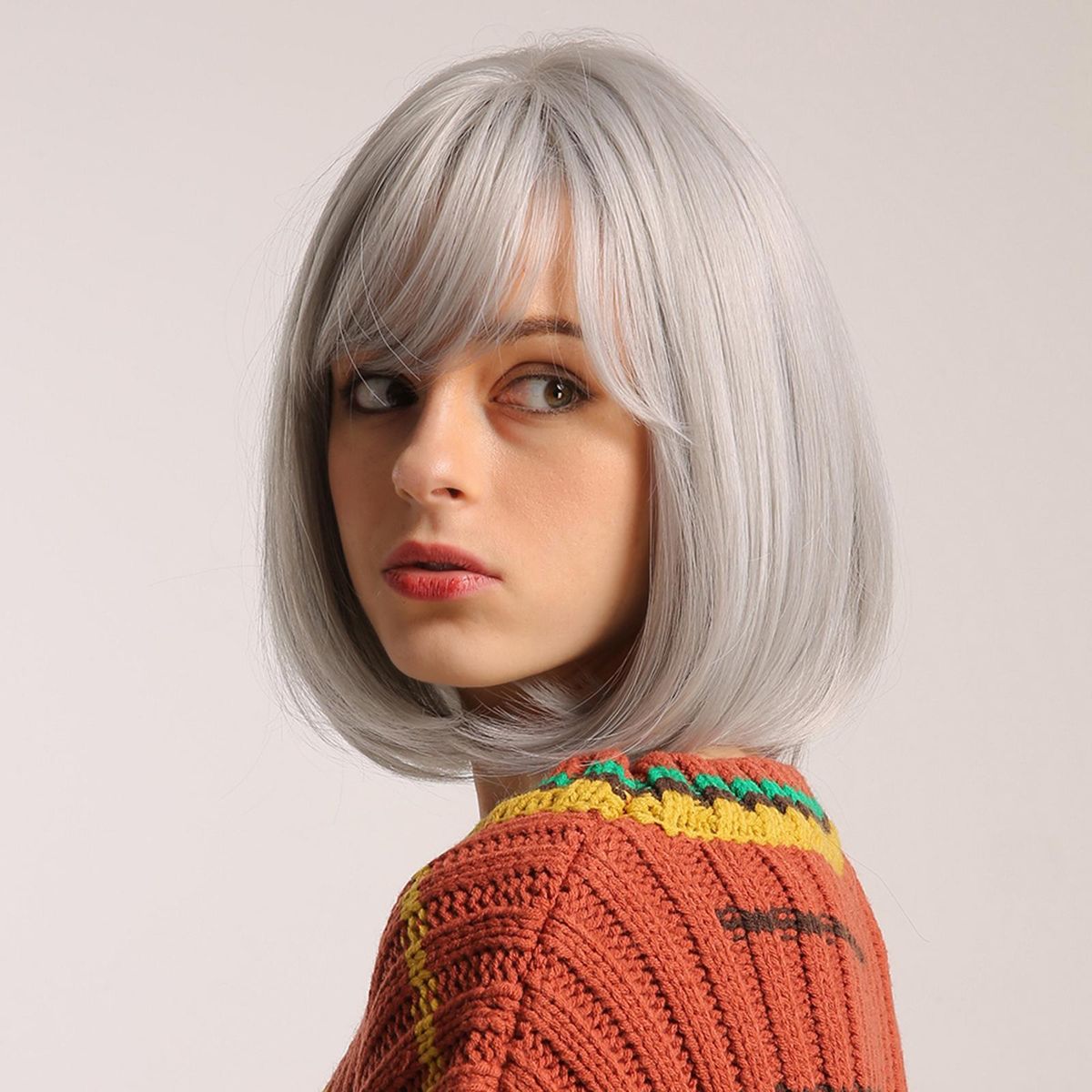Hair Wigs with Bangs Short Bobo Hair Wig with Hair Net Heat Resistant Synthetic for Women Cosplay Party Daily Use