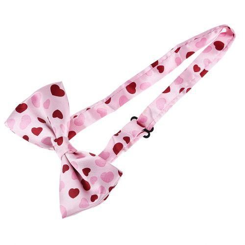 Pink & Red Heart Pattern Bow Tie For