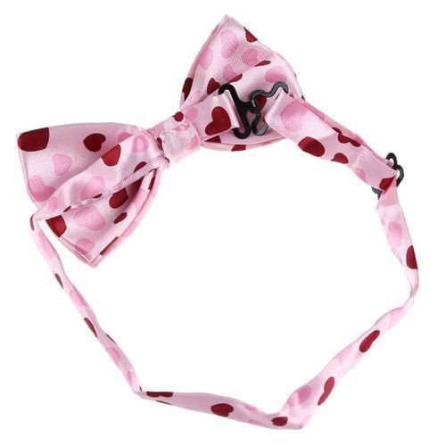 Pink & Red Heart Pattern Bow Tie For
