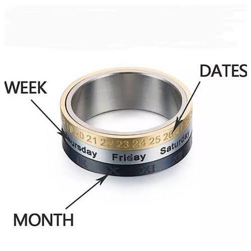 Men Women Titanium Steel Rotable Spinner Date Day Roman Numeral Months Ring