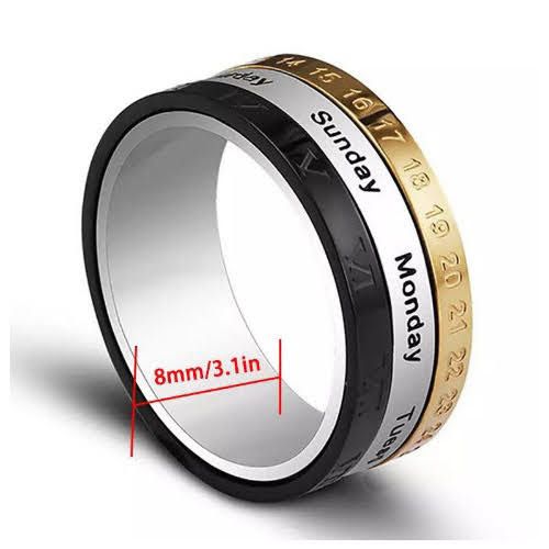 Men Women Titanium Steel Rotable Spinner Date Day Roman Numeral Months Ring