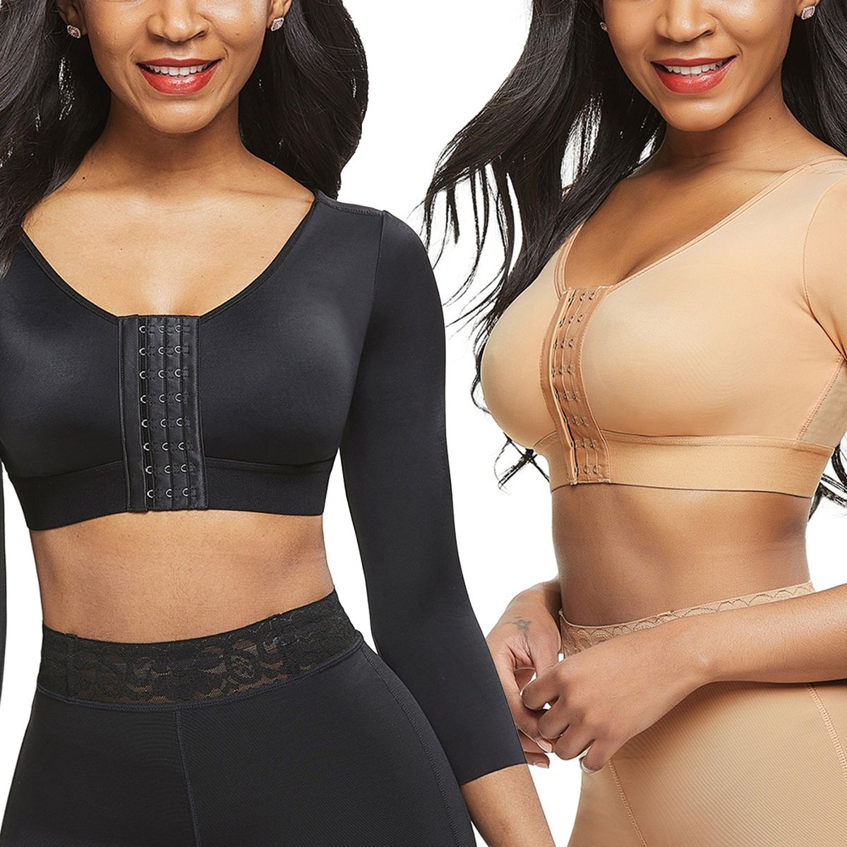 Womens Soft Intimates Daily Underwear Solid Color Long Sleeves Front Entry  Wire-Free Sports Bra With Chest Pad
