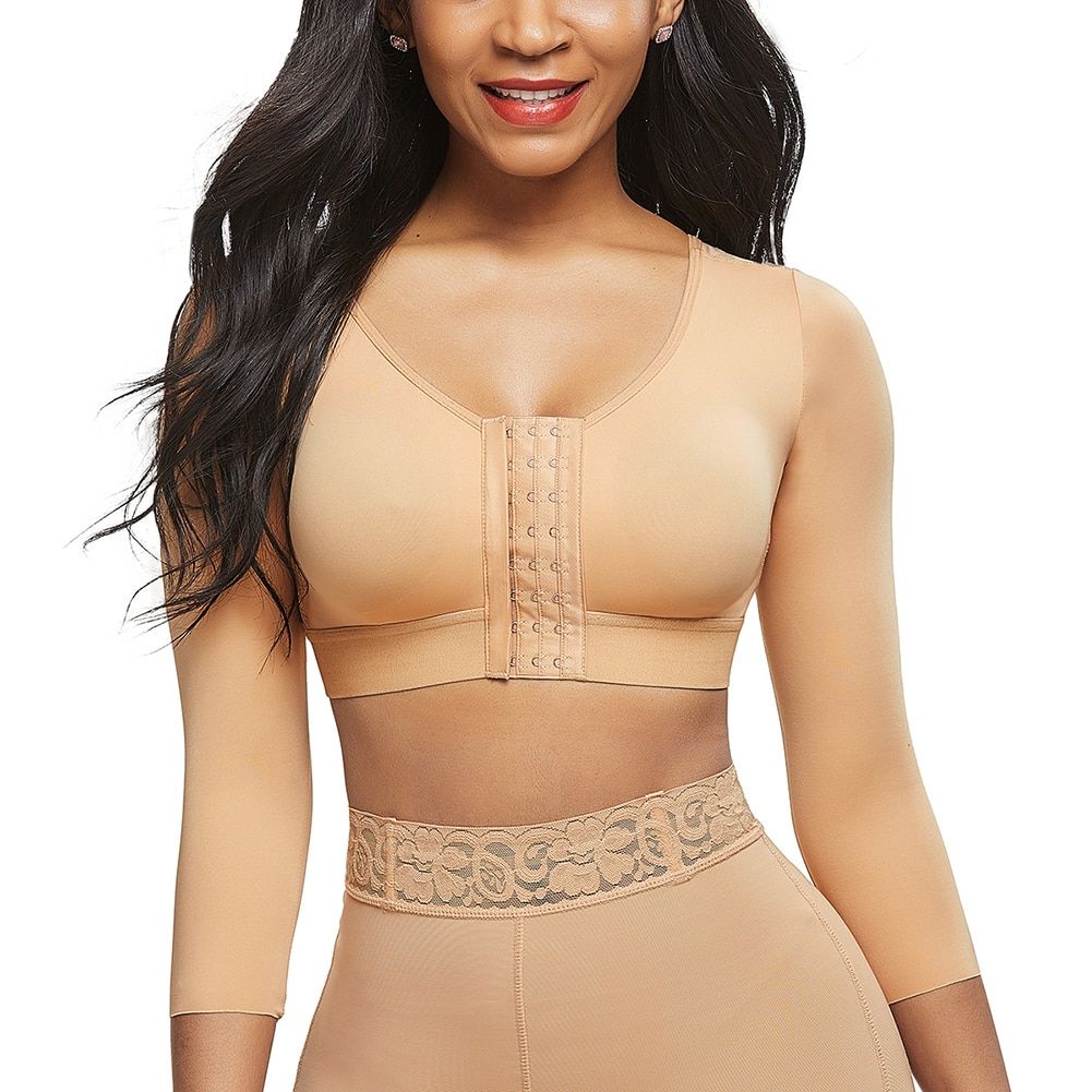 Womens Soft Intimates Daily Underwear Solid Color Long Sleeves Front Entry  Wire-Free Sports Bra With Chest Pad