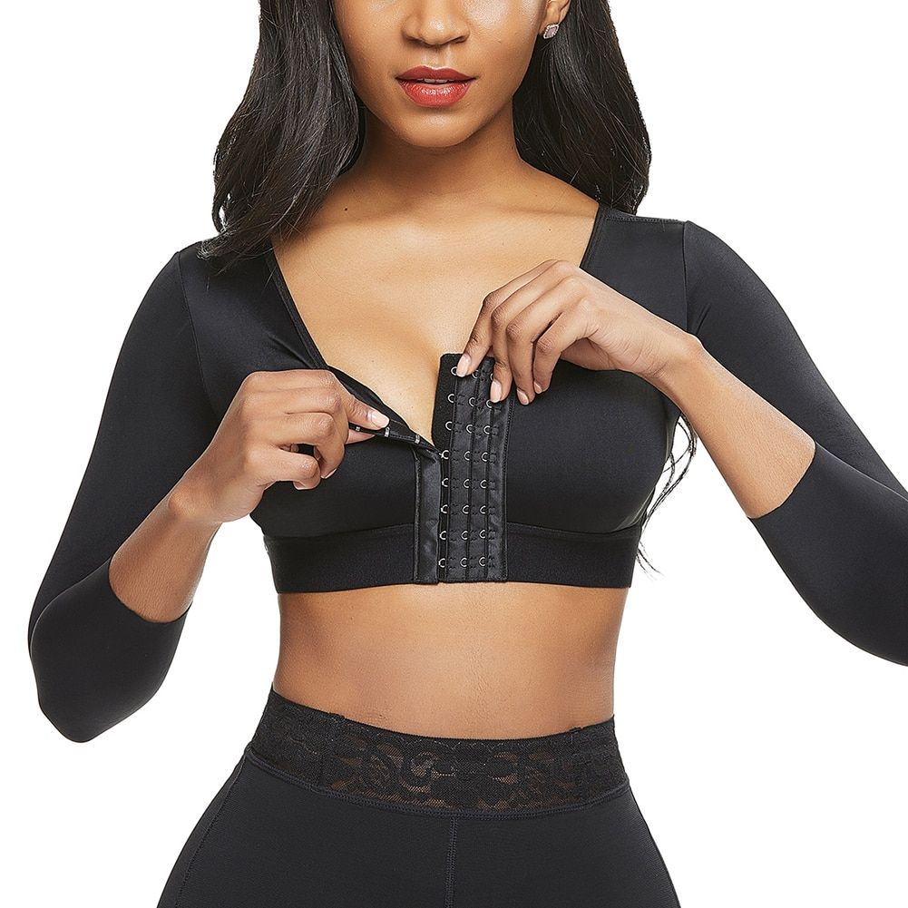 Womens Soft Intimates Daily Underwear Solid Color Long Sleeves Front Entry  Wire-Free Sports Bra With Chest Pad