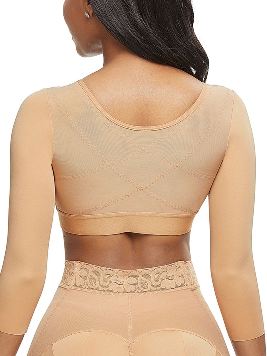 Womens Soft Intimates Daily Underwear Solid Color Long Sleeves Front Entry  Wire-Free Sports Bra With Chest Pad