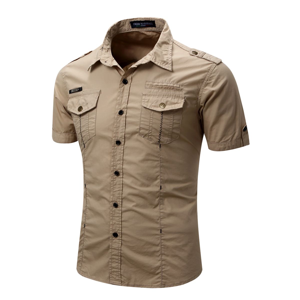 Men's Cotton Short Sleeve Casual Shirt - Brown