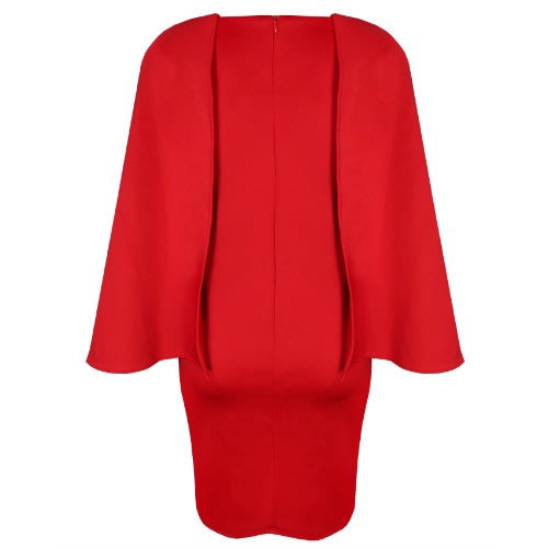 Cape Sleeve Embellished Neck Dress - Red