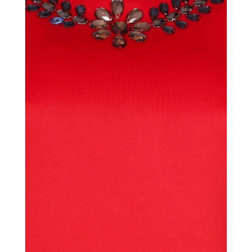 Cape Sleeve Embellished Neck Dress - Red