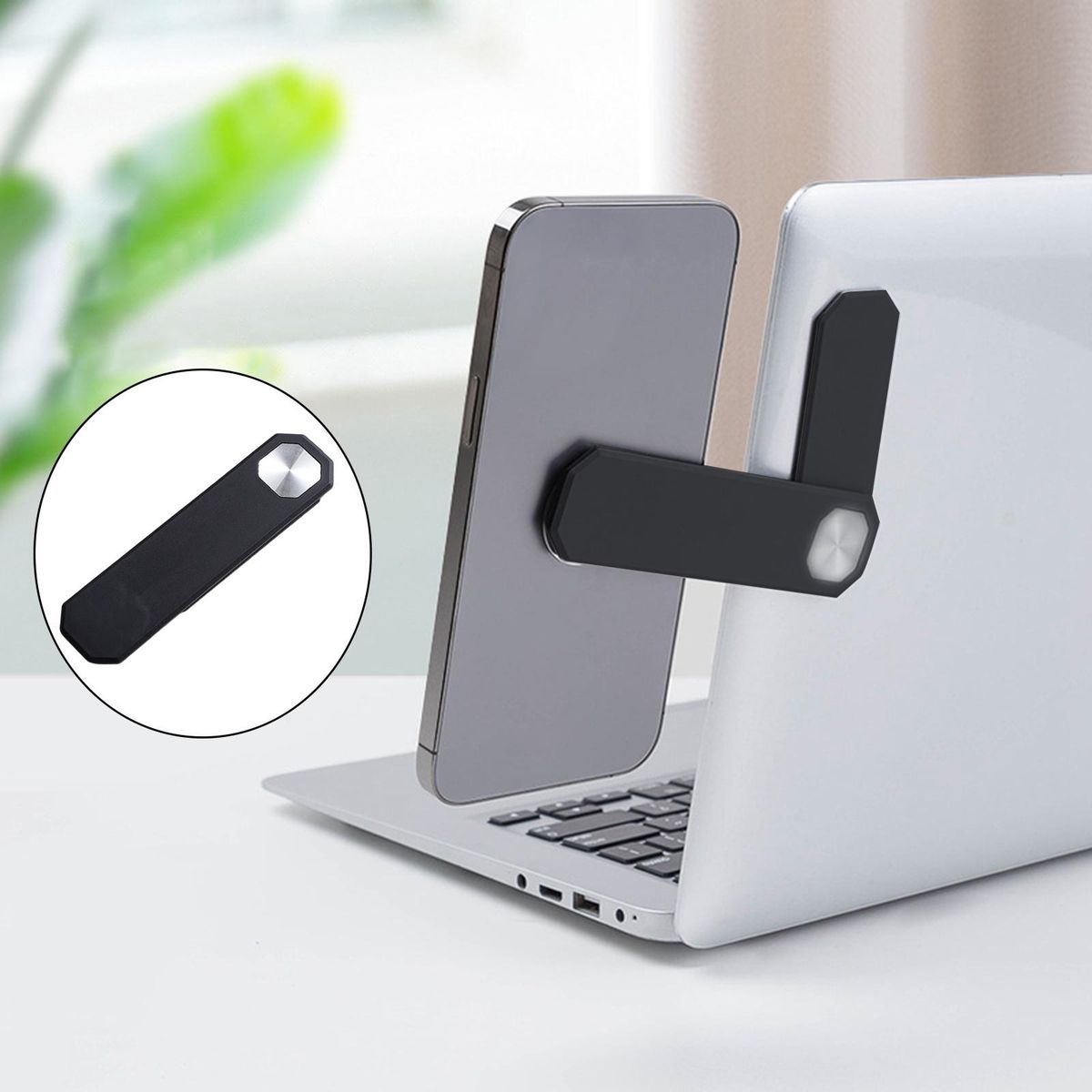 Side Mount Clip Magnetic Laptop Phone Holder Black