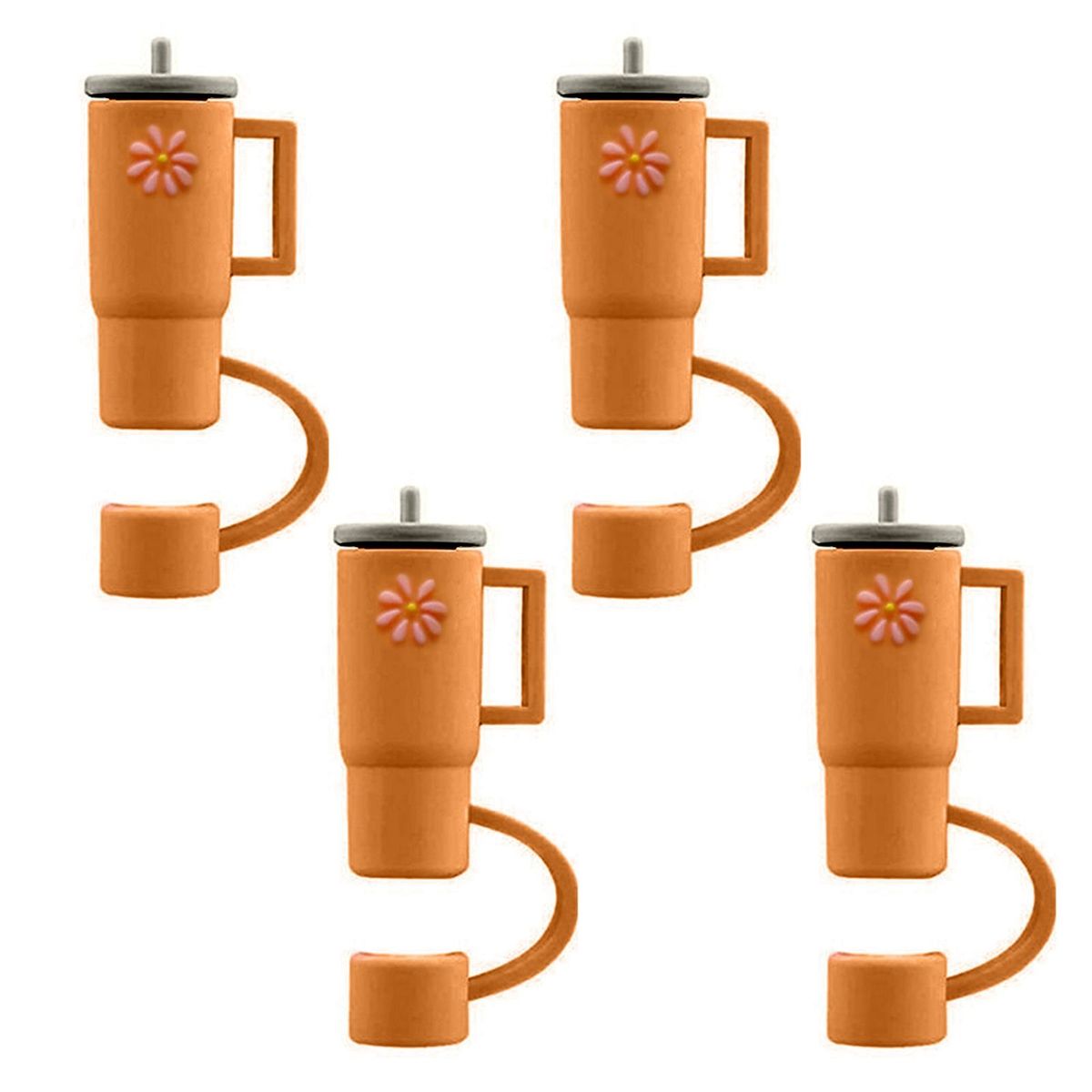 4Pcs Straw Topper Kids Themed Party Straw Cover Orange