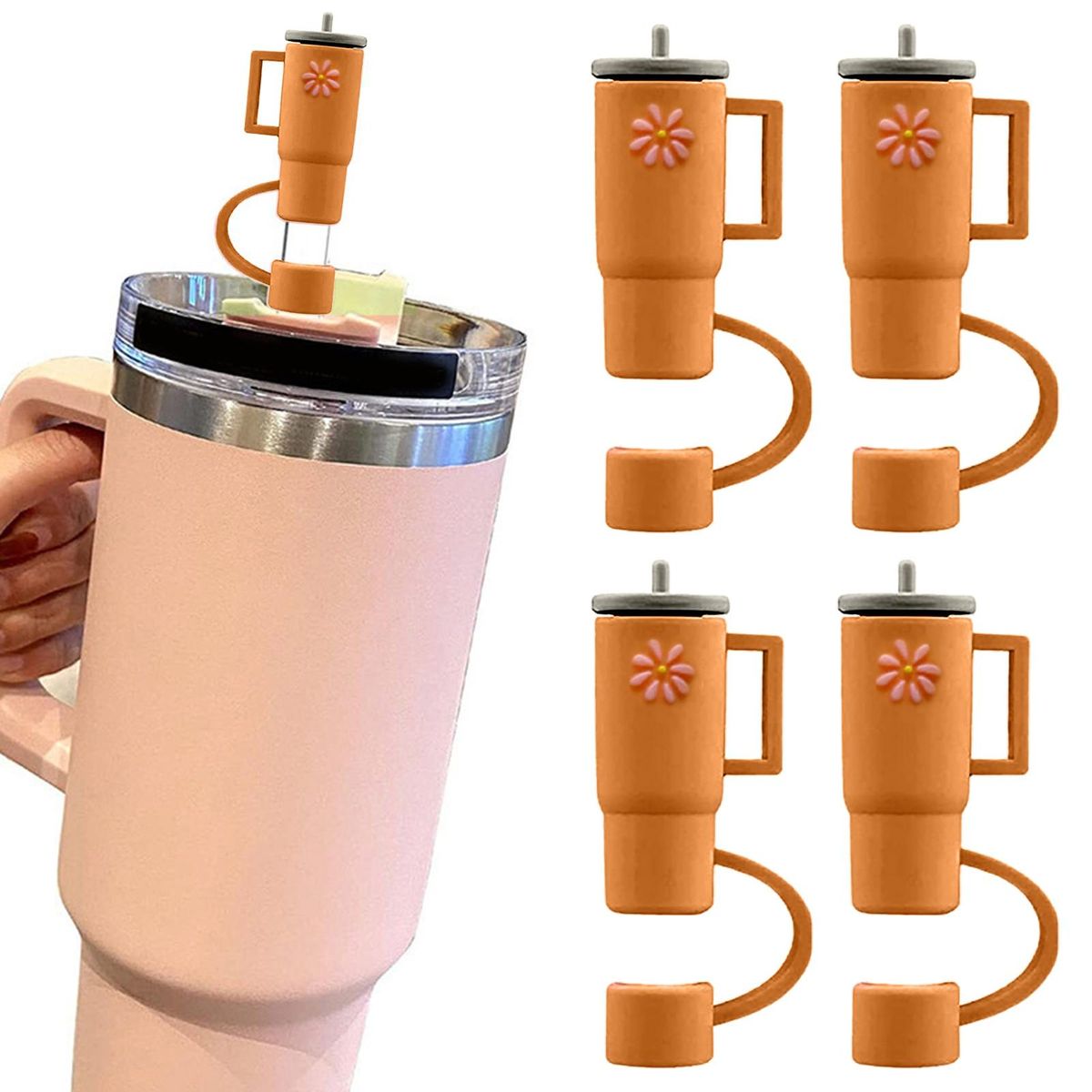 4Pcs Straw Topper Kids Themed Party Straw Cover Orange