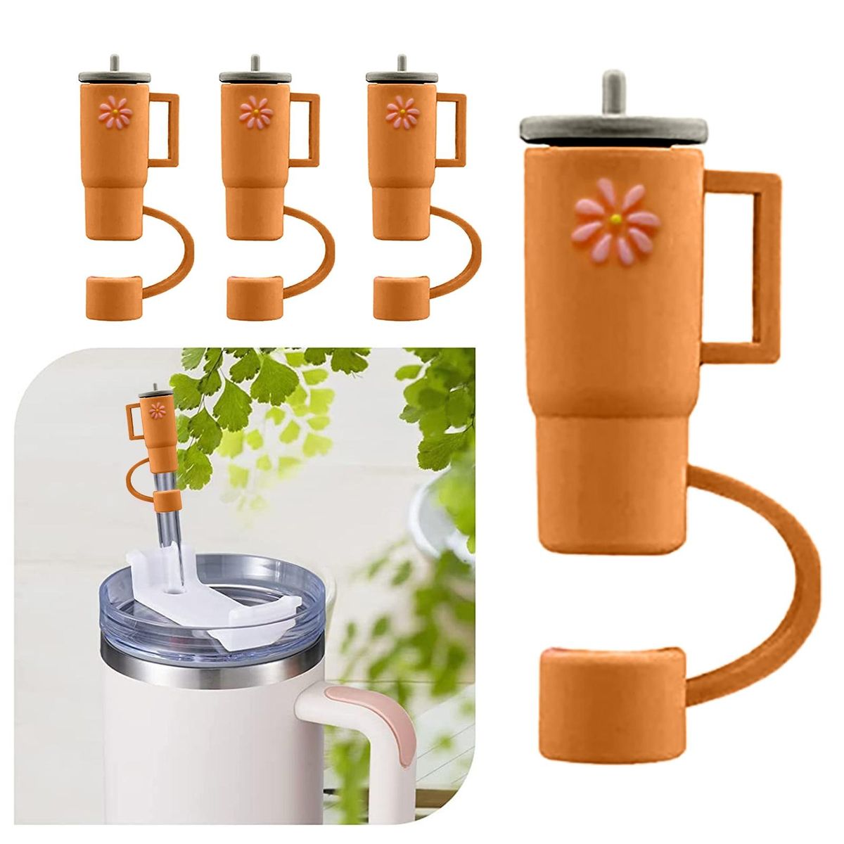 4Pcs Straw Topper Kids Themed Party Straw Cover Orange