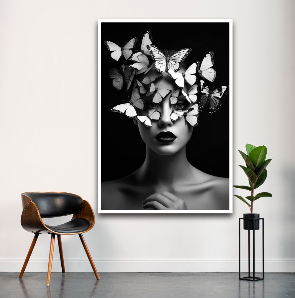 Illustrative Butterfly Face Wall Art Paint Canvas