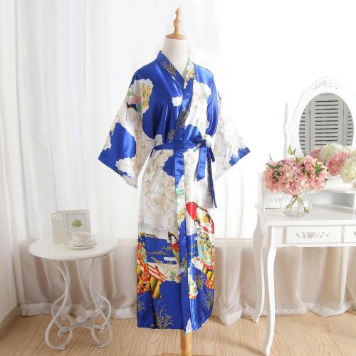 New Silk Bridesmaid Bride Robe Sexy Women Long Satin Wedding Kimono Robes Sleepwear Nightgown Dress Woman Bathrobe Floral Robe（#7）