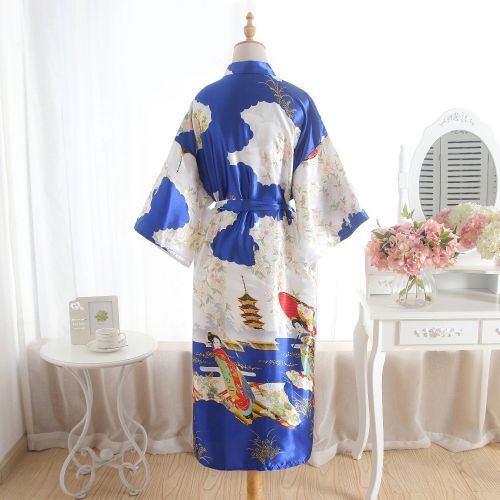 New Silk Bridesmaid Bride Robe Sexy Women Long Satin Wedding Kimono Robes Sleepwear Nightgown Dress Woman Bathrobe Floral Robe（#7）