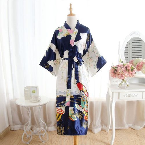 New Silk Bridesmaid Bride Robe Sexy Women Long Satin Wedding Kimono Robes Sleepwear Nightgown Dress Woman Bathrobe Floral Robe（#7）