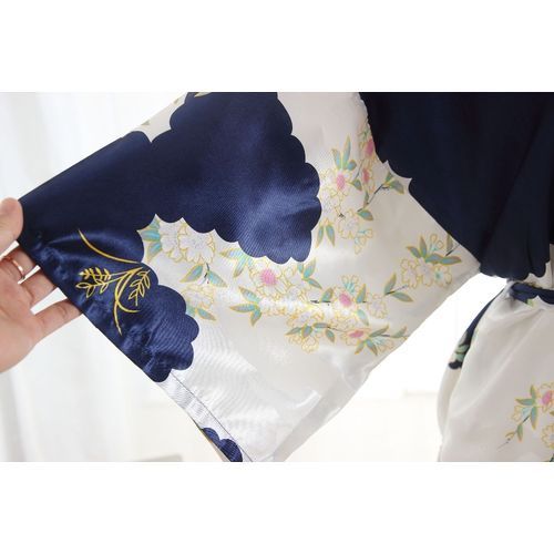 New Silk Bridesmaid Bride Robe Sexy Women Long Satin Wedding Kimono Robes Sleepwear Nightgown Dress Woman Bathrobe Floral Robe（#7）