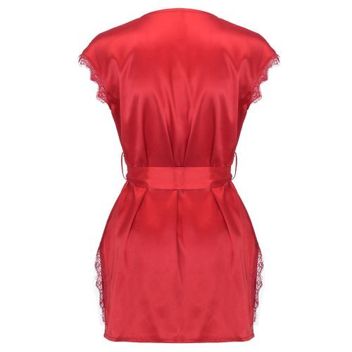 Short Sleeve Robe Women Satin Pajama Sexy Night Dress With Belt Nighties Nightgown Sleepwear Nightwear Nightshirt Bathrobe（#Navy）