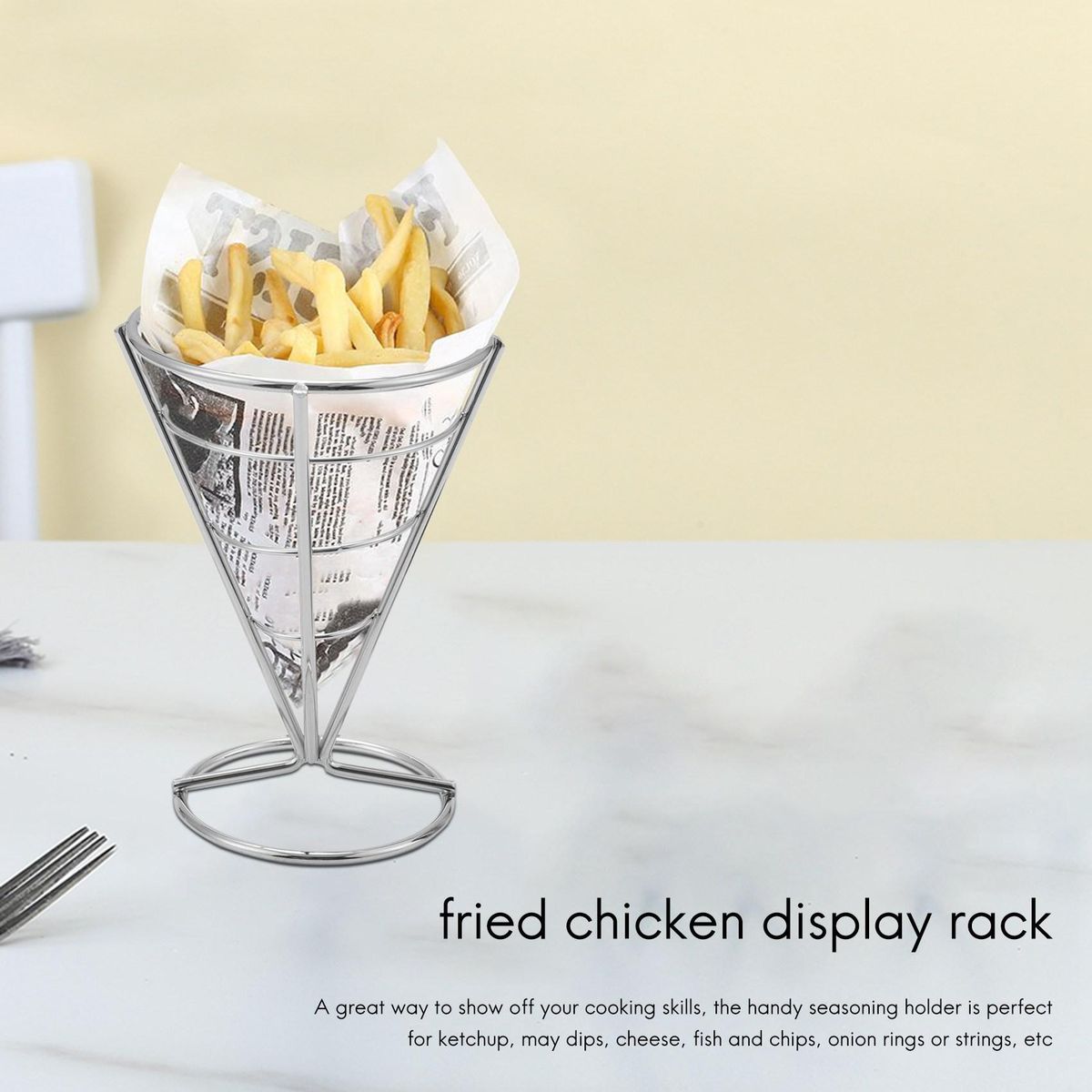 4 Pcs French Fries Stand Cone Basket Fry Holder with Dip Dishe Cone Snack Fried Chicken Display Rack Food Shelves Bowl