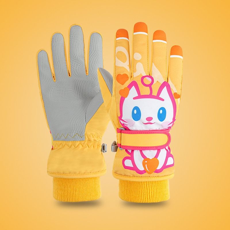 Girls Cute Cotton Gloves Children Ski Gloves Non-Slip And Waterproof Riding Gloves, Size: M(Yellow)