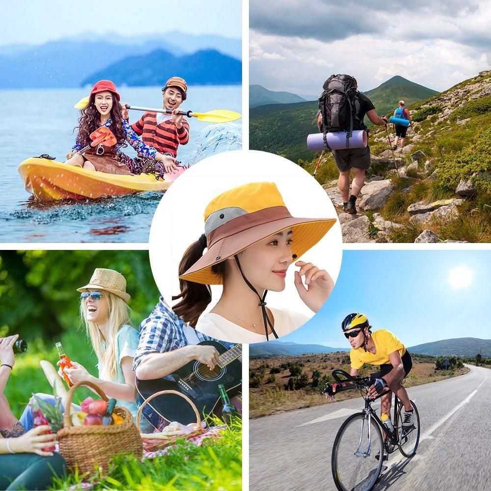Fishing Hat for Women Men Mesh Outdoor Summer UV Protective Hat Wide Brim Foldable Cap with Ponytail Hole
