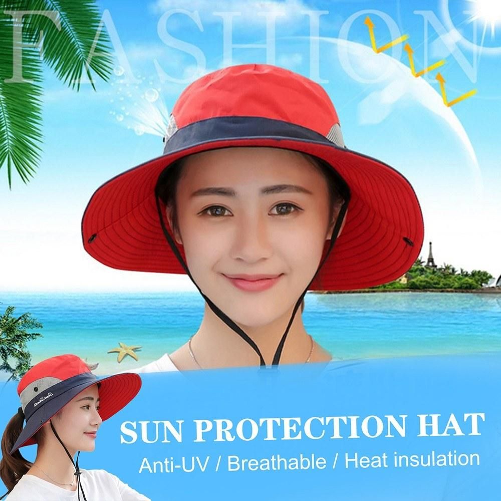 Fishing Hat for Women Men Mesh Outdoor Summer UV Protective Hat Wide Brim Foldable Cap with Ponytail Hole