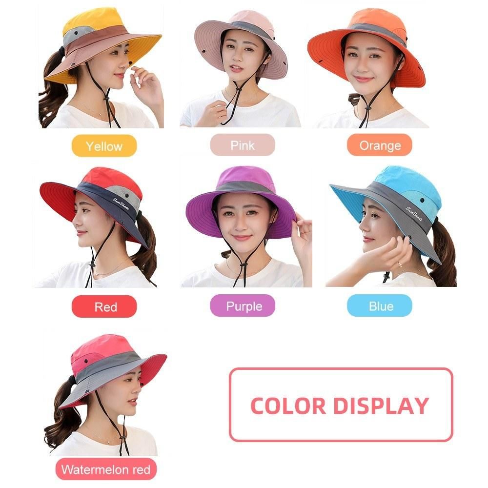 Fishing Hat for Women Men Mesh Outdoor Summer UV Protective Hat Wide Brim Foldable Cap with Ponytail Hole