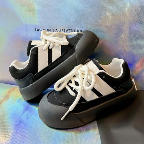 Leather Running Shoes For Girls Lace-up Kids Sneakers For Girls Black