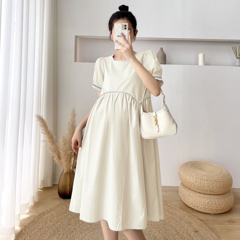Loose Waist Lace Up Maternity Dress