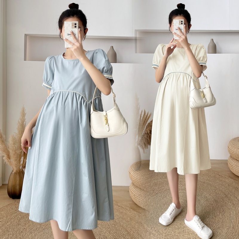 Loose Waist Lace Up Maternity Dress