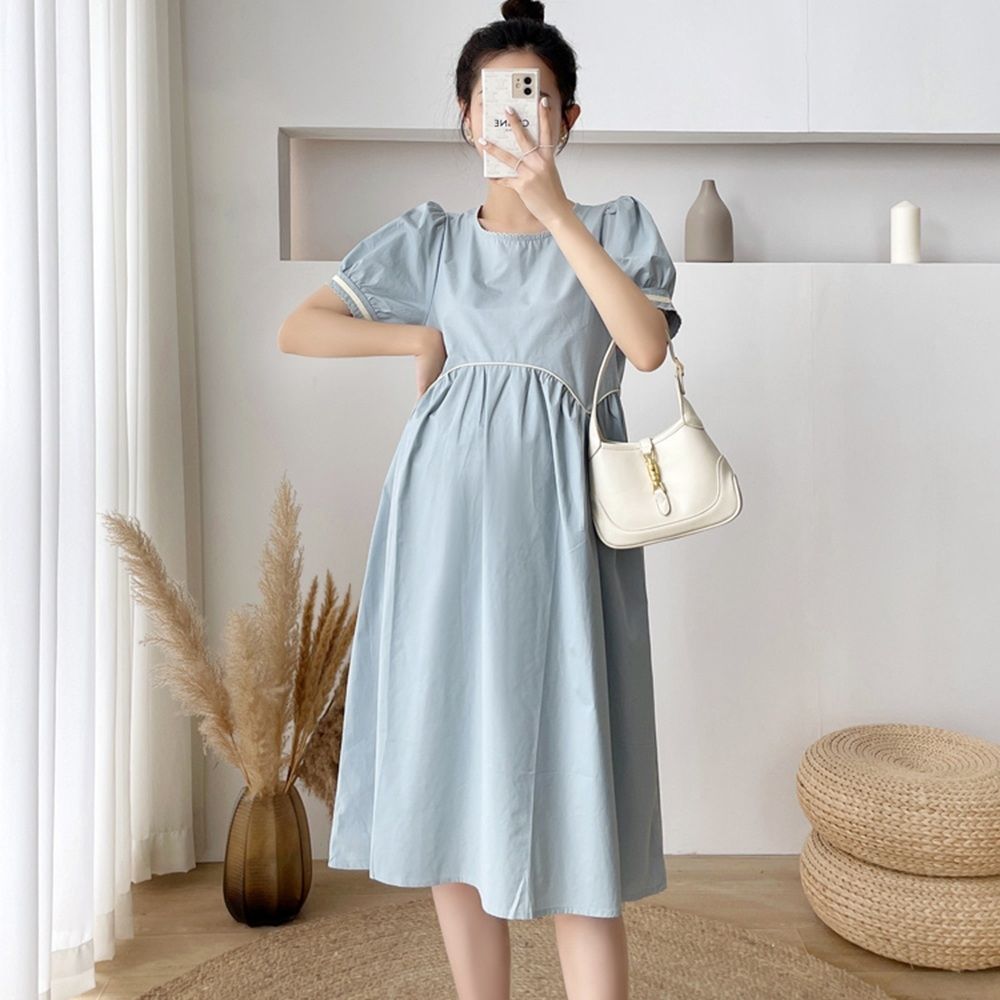 Loose Waist Lace Up Maternity Dress