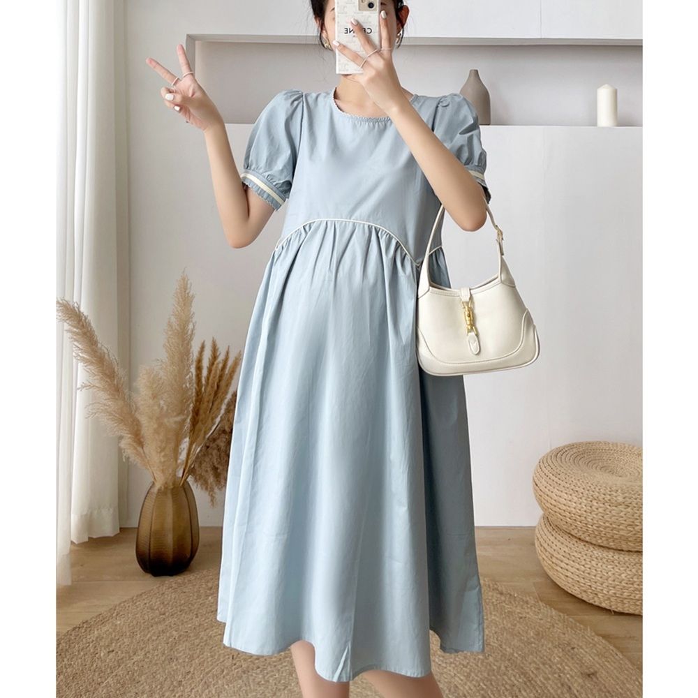 Loose Waist Lace Up Maternity Dress