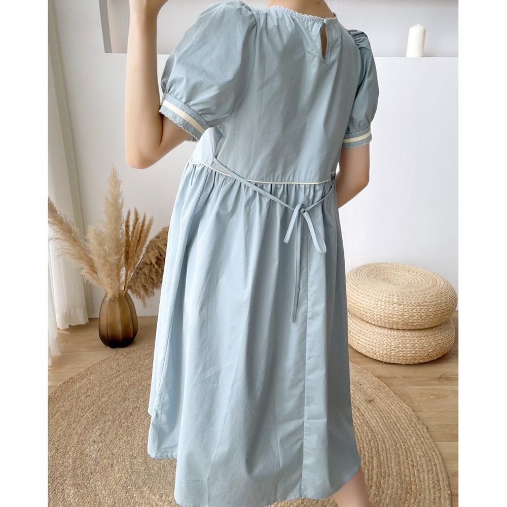 Loose Waist Lace Up Maternity Dress
