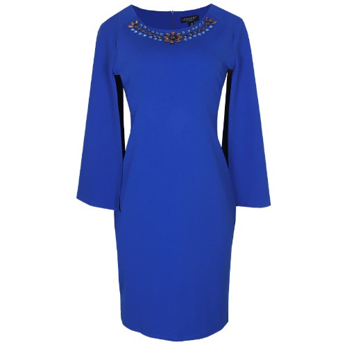Cape Sleeve Embellished Neck Dress - Blue