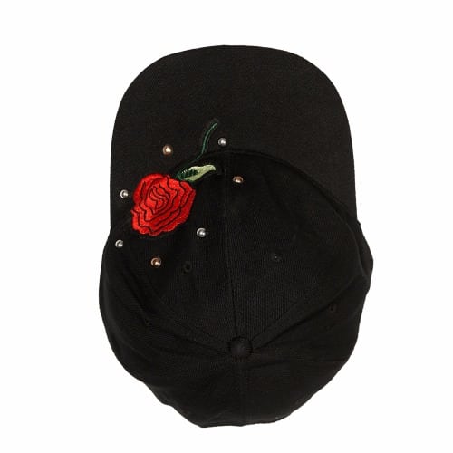 Embroidered Studded Floral Face Cap - Black