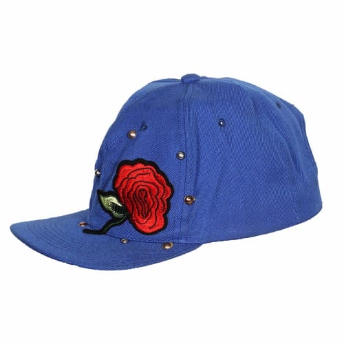 Embroidered Studded Floral Face Cap - Blue