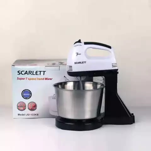 7 Speeds Electric Dough + Egg Cake Beater Hand Mixer With Bowl - 200W