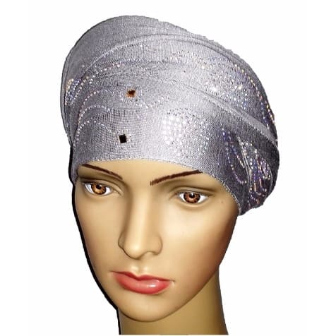 Silky Soft Regal Front Studded Turban with Wave and Circle Design - Grey