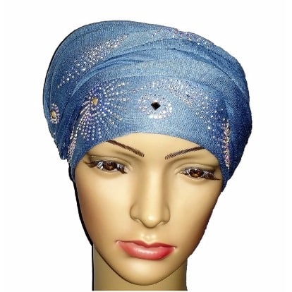 Silky Soft Regal Front Studded Turban with Sun Circle Studs - Baby Blue