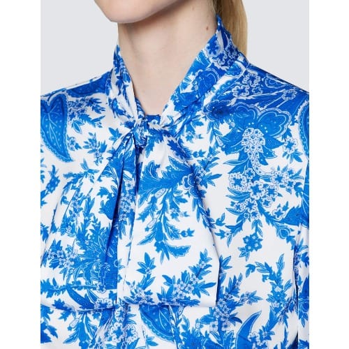 Women's Paisley Print Bow Blouse - White & Blue
