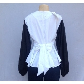 White Women's Blouse With Black Sleeves - Size 12
