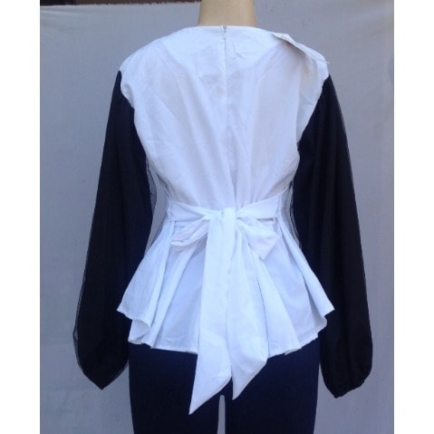 White Women's Blouse With Black Sleeves - Size 12
